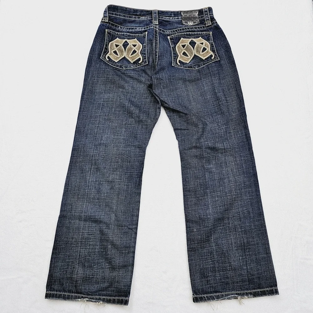 Express Mens 33W 30L Jeans Blake Loose Boot Blue Denim‎ Y2K Streetwear Grunge